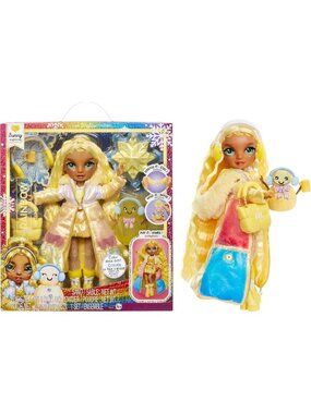 Winter Wonderland Yellow Fashion Doll with Magic Snow & Snowman Kit - Perfect
